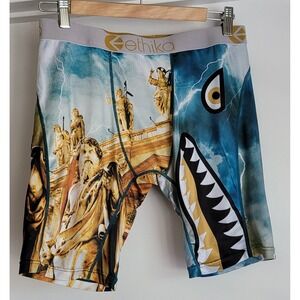 Ethika Mens Staple Boxer Briefs Large Blue Greek Statue Shark Lightning Graphic